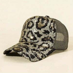 Sequin Leopard Trucker Hat Mesh Classic Baseball Cap Lightweight Adjustable